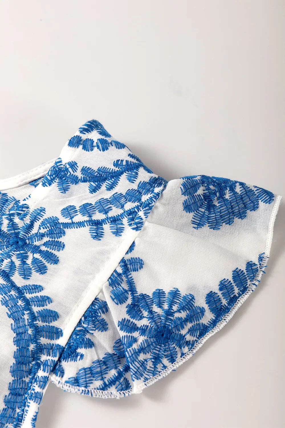 Boho Print Ruffled Cap Sleeve Crew Neck Blue Blouse - Tigbul's Variety Fashion Shop