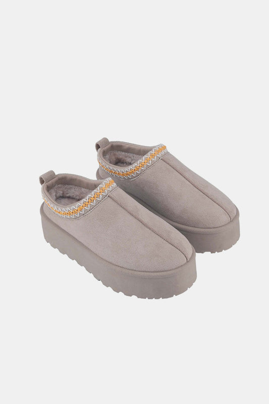 Platform Embroidered Trim Slip-On Boots - Tigbul's Variety Fashion Shop