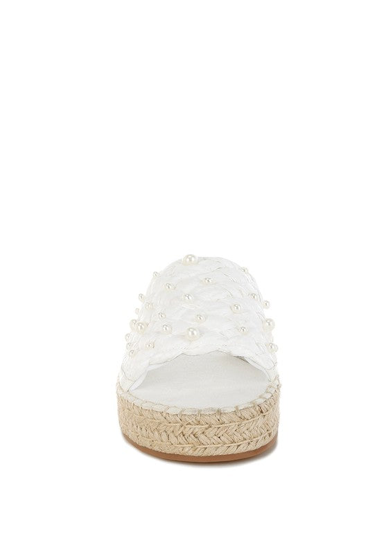 Yakna Pearl Embellished Woven Flats - Tigbul's Variety Fashion Shop