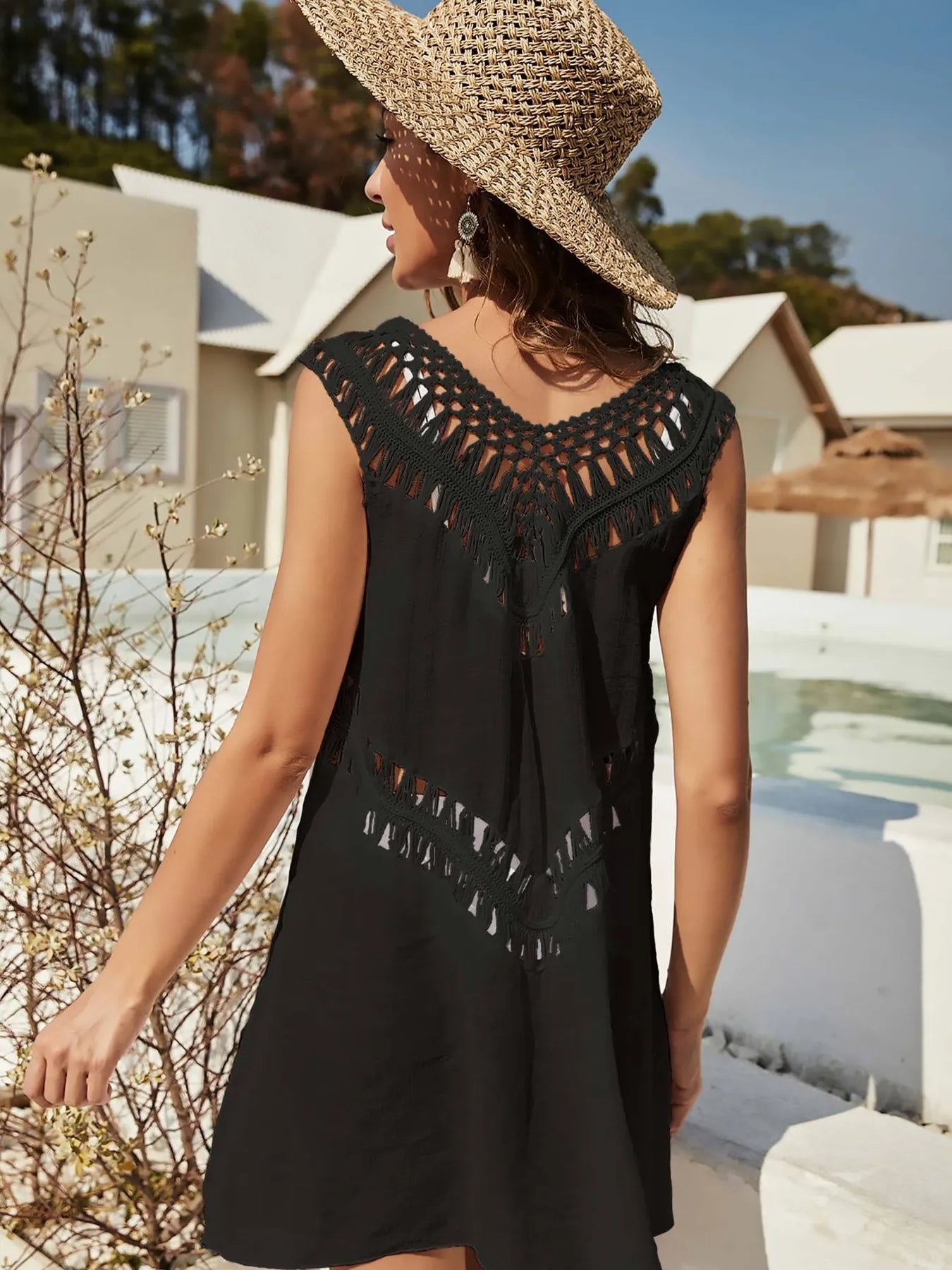 Crochet Detail Beach Cover Up Dress - Tigbul's Variety Fashion Shop