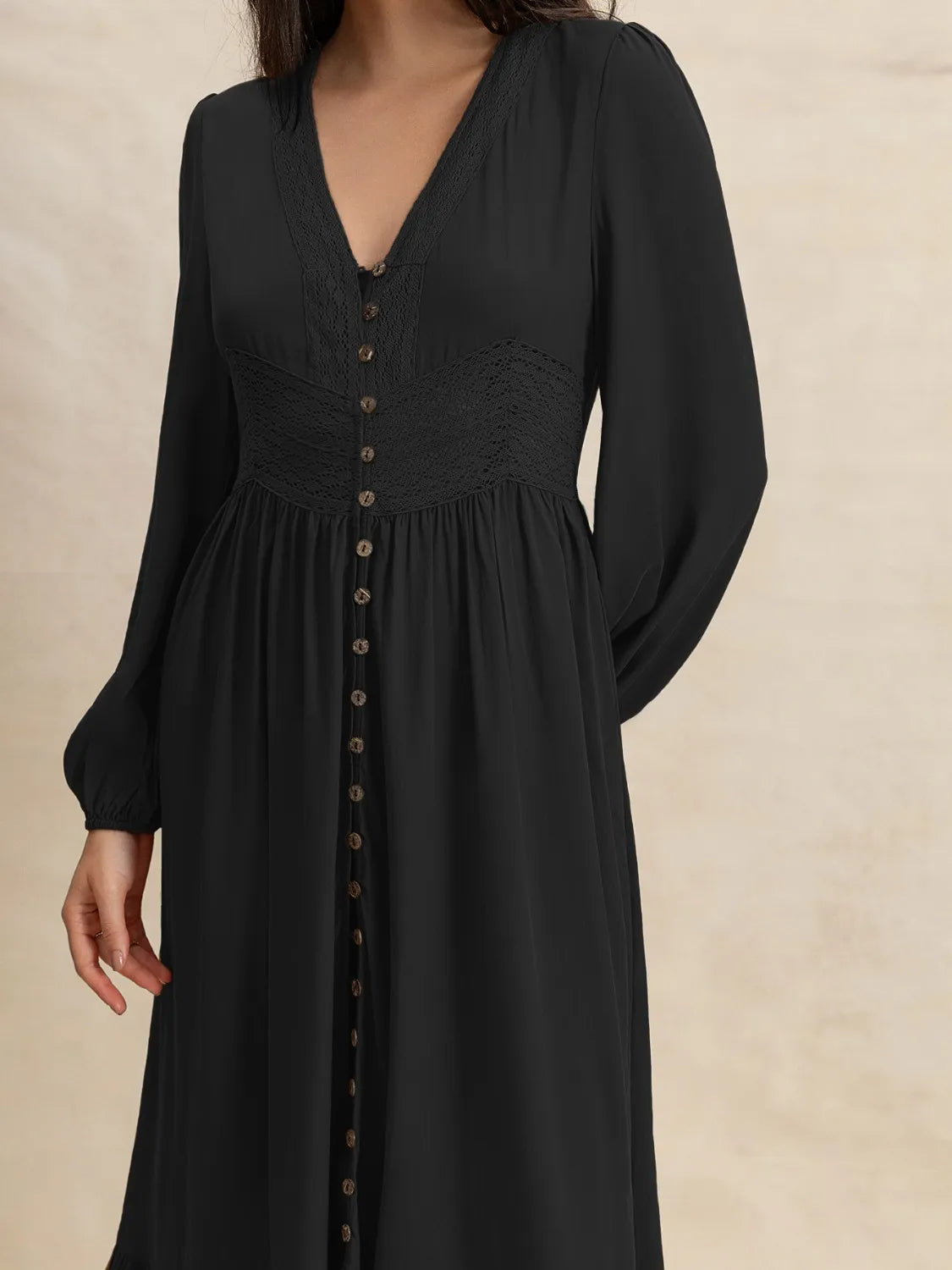 V-Neck Long Sleeve Dress - Tigbul's Variety Fashion Shop