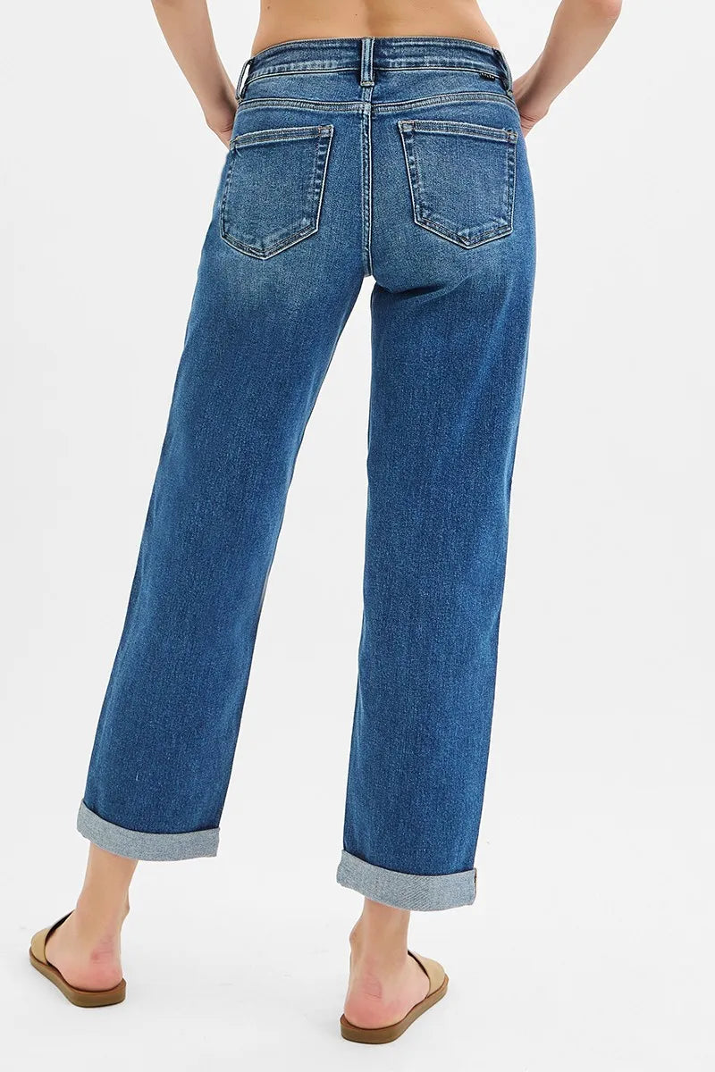 RISEN Full Size Mid Rise Boyfriend Roll Up Jeans Plus Size - Tigbul's Variety Fashion Shop