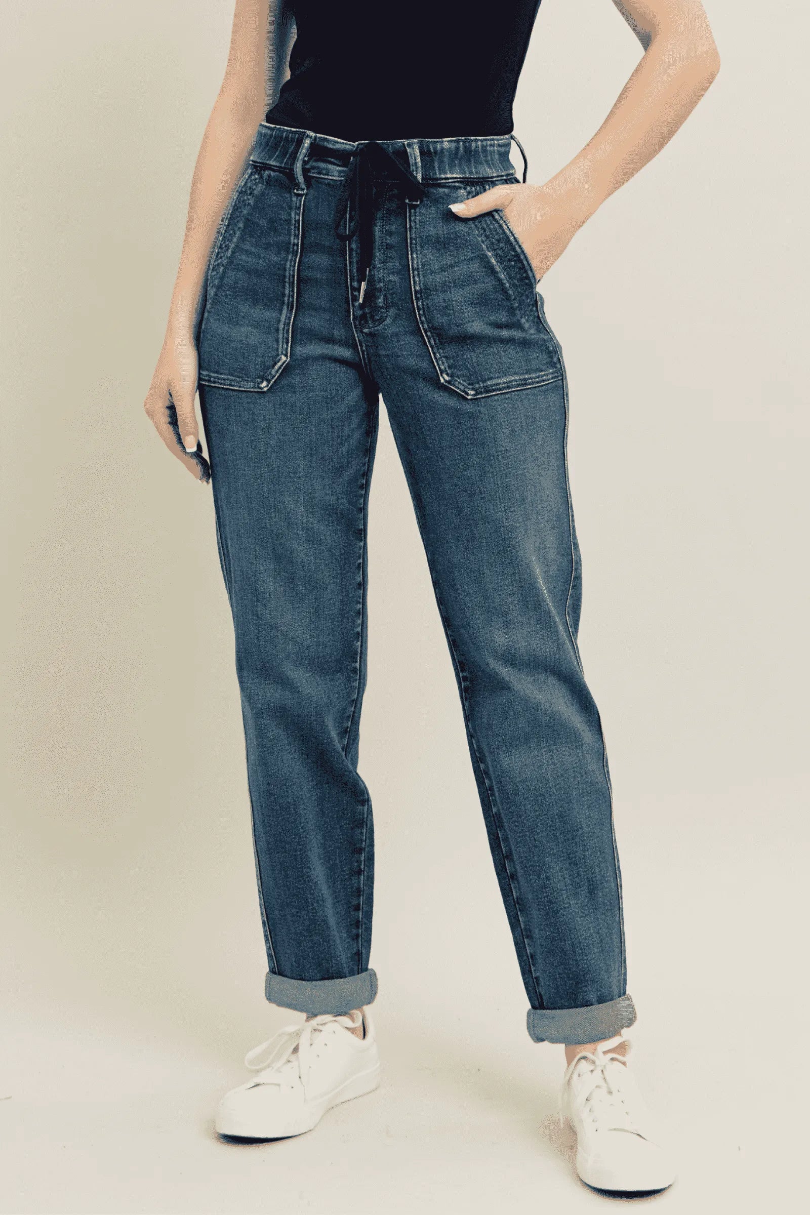 Judy Blue Full Size HW Vintage Wash Jeans w/ Drawstring Plus Size - Tigbul's Variety Fashion Shop