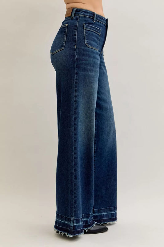 Judy Blue High Waist Palazzo Jeans with Front Patch Pockets - Tigbul's Variety Fashion Shop