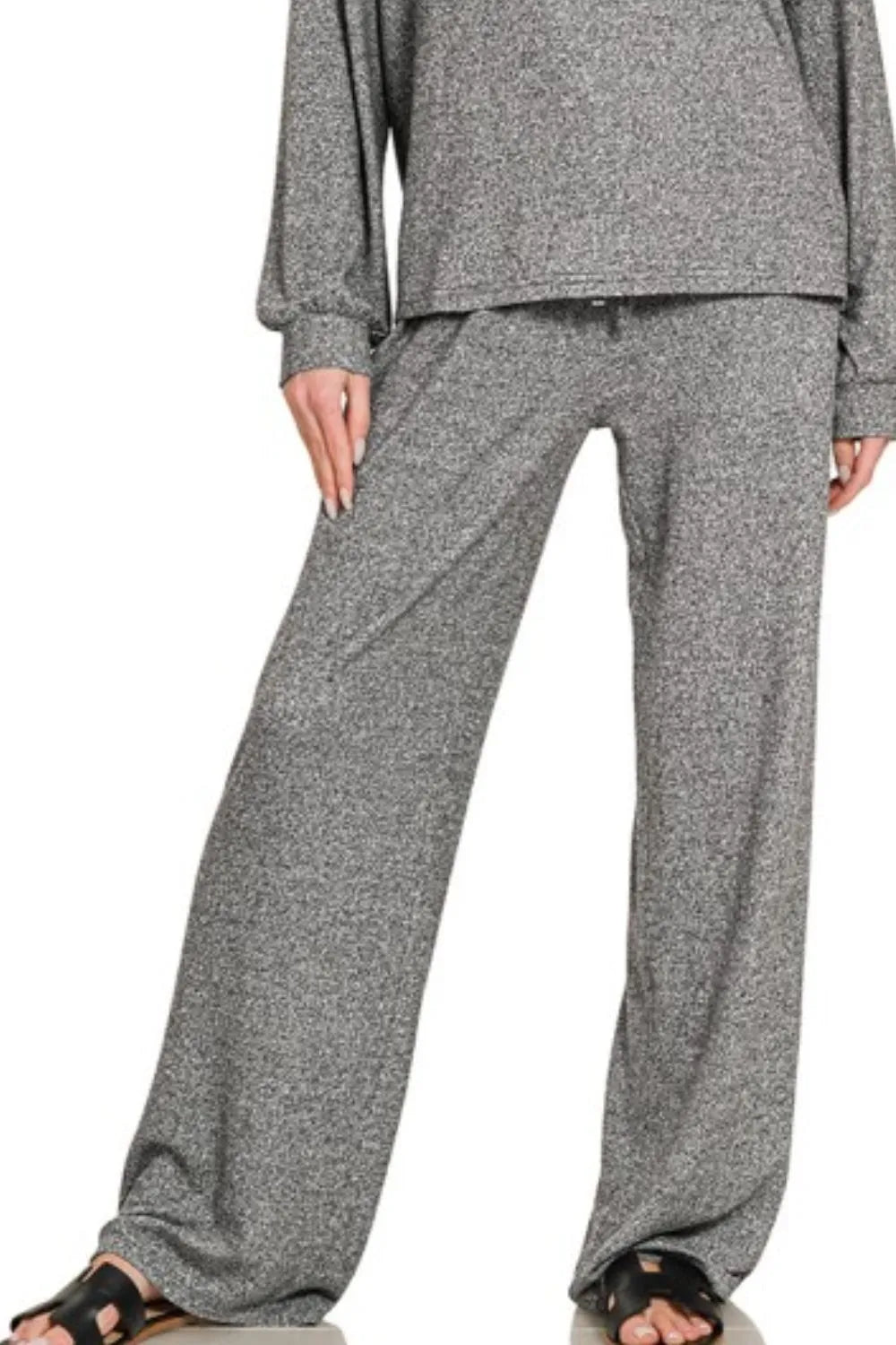 Zenana Soft Melange Hacci Long Slv Tee & Pants Set - Tigbul's Variety Fashion Shop