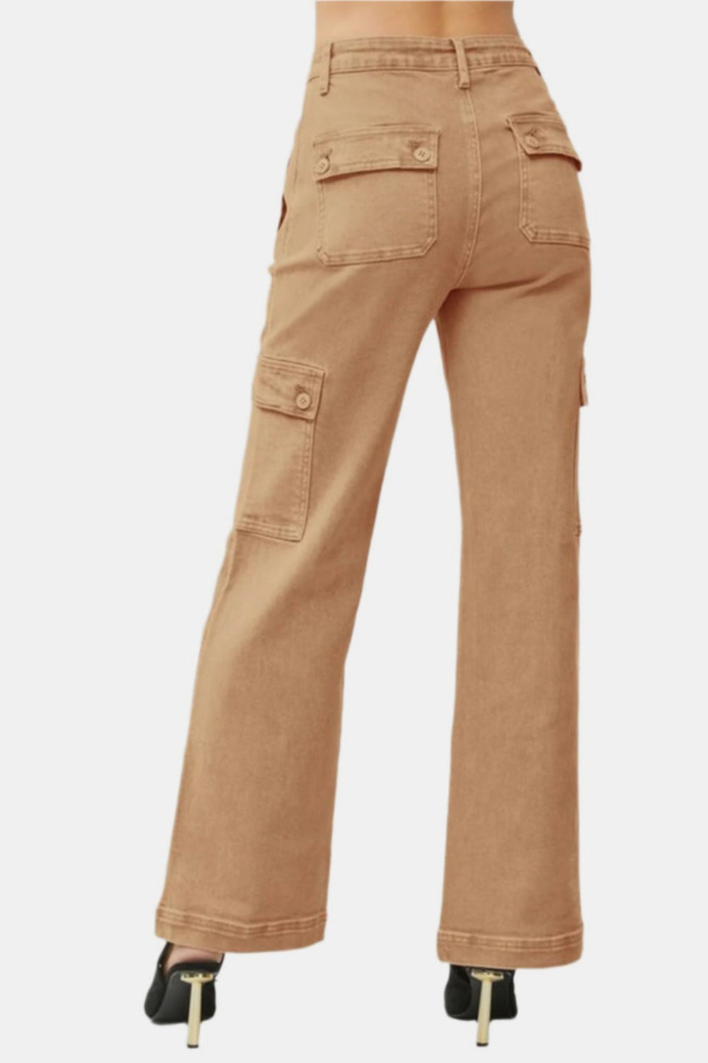 RISEN Full Size Tan High Rise Wide Leg Cargo Jeans - Tigbul's Variety Fashion Shop