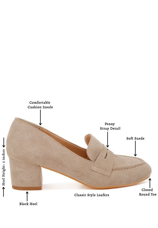 Astra Block Heel Genuine Suede Loafers - Tigbul's Variety Fashion Shop