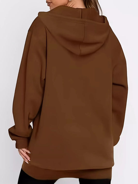 Drawstring Zip Up Long Sleeve Hoodie - Tigbul's Variety Fashion Shop