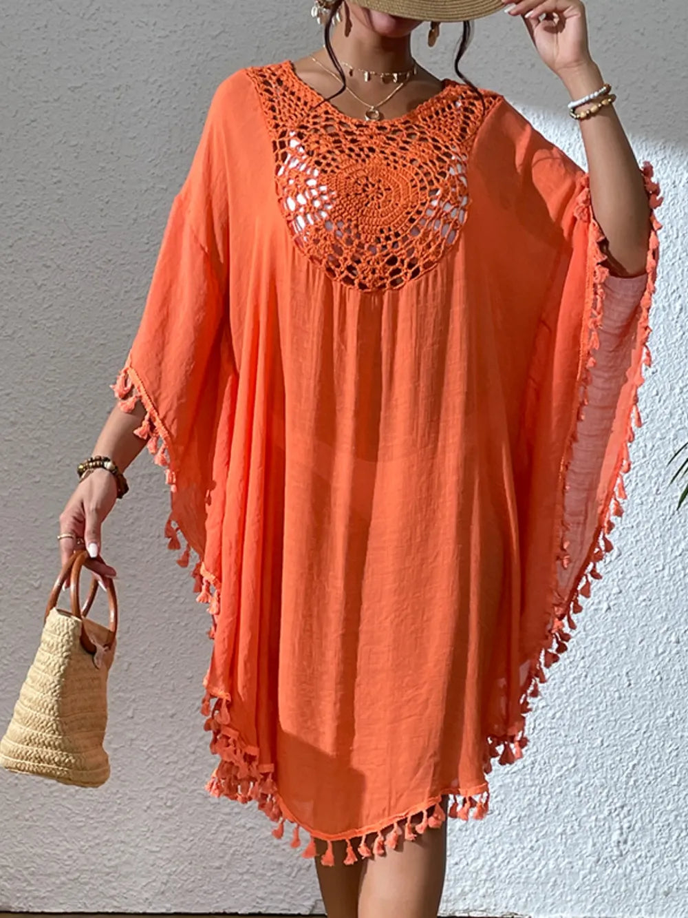 Tassel Cutout Scoop Neck Cover-Up Dress - Tigbul's Variety Fashion Shop