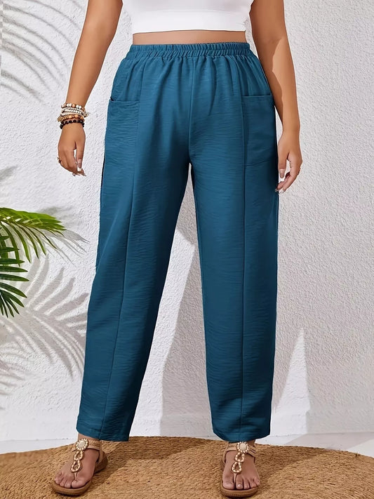 Plus Size Relaxed Fit Elastic Waist Casual Pants - Tigbul's Variety Fashion Shop