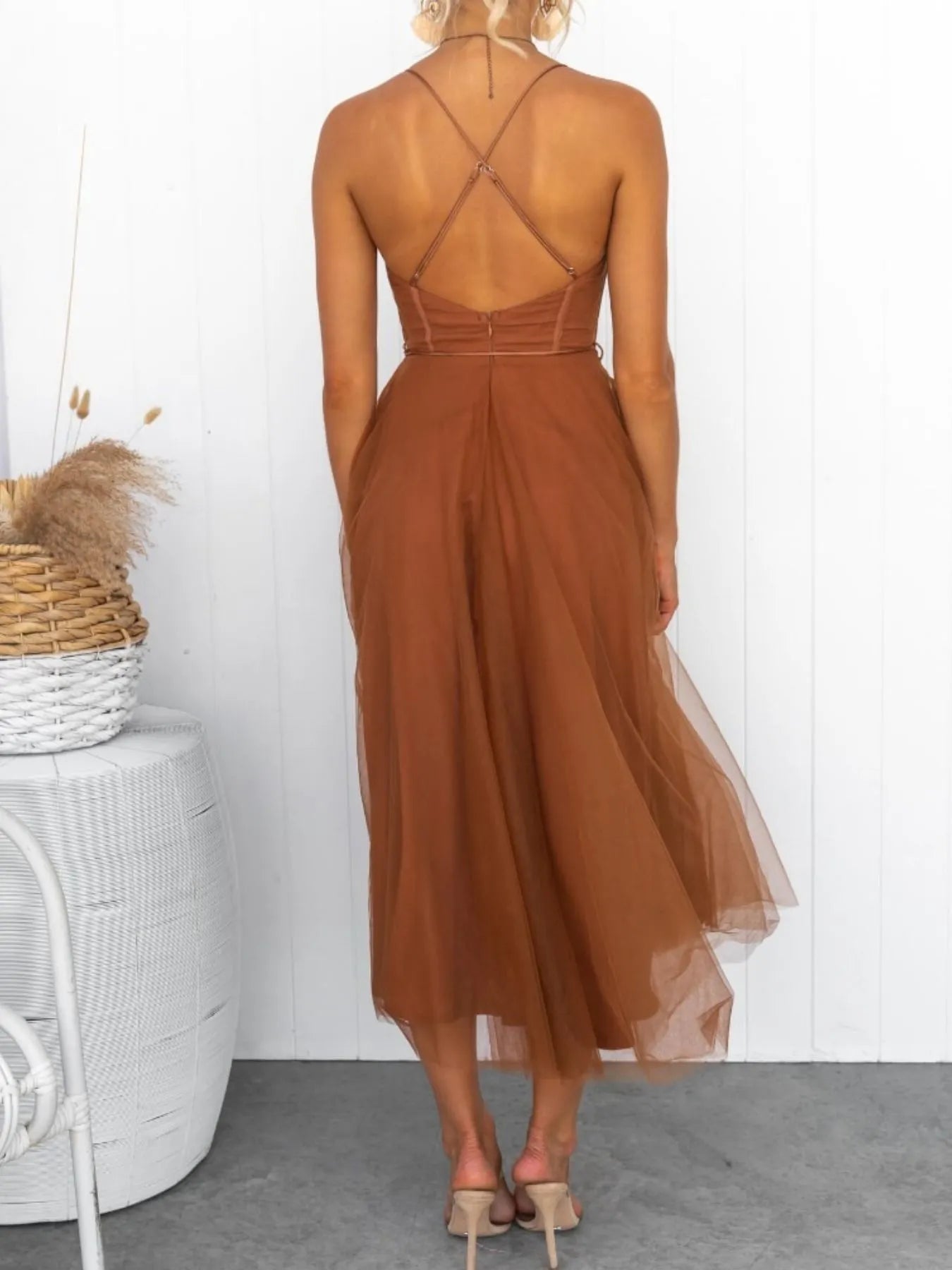 Sweetheart Neck Tulle Midi Dress - Tigbul's Variety Fashion Shop