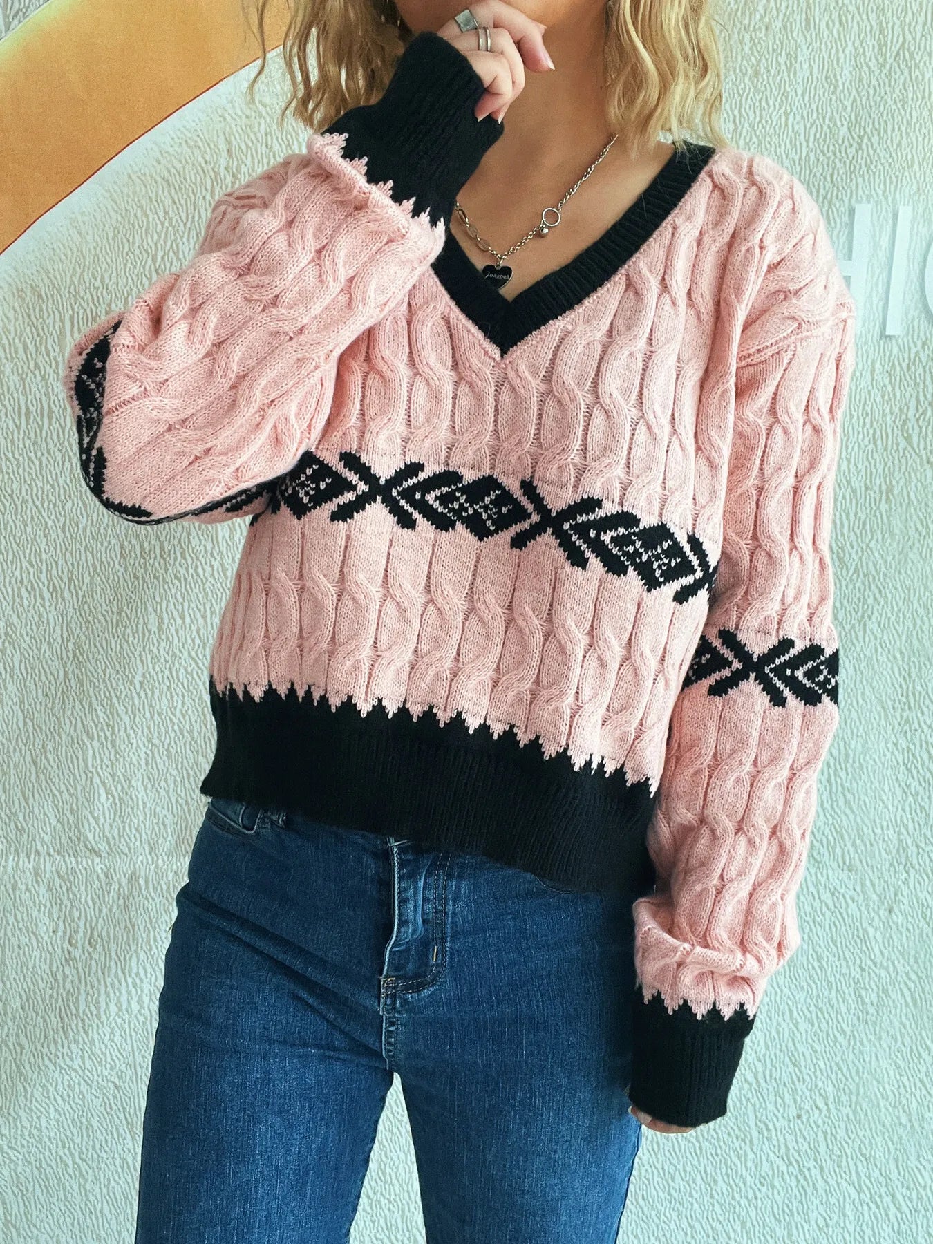 Cable Knit V-Neck Sweater - Tigbul's Variety Fashion Shop