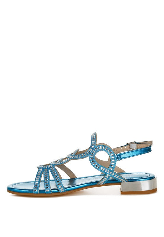 Jisters Cut Out Detail Rhinestone Flat Sandals - Tigbul's Variety Fashion Shop