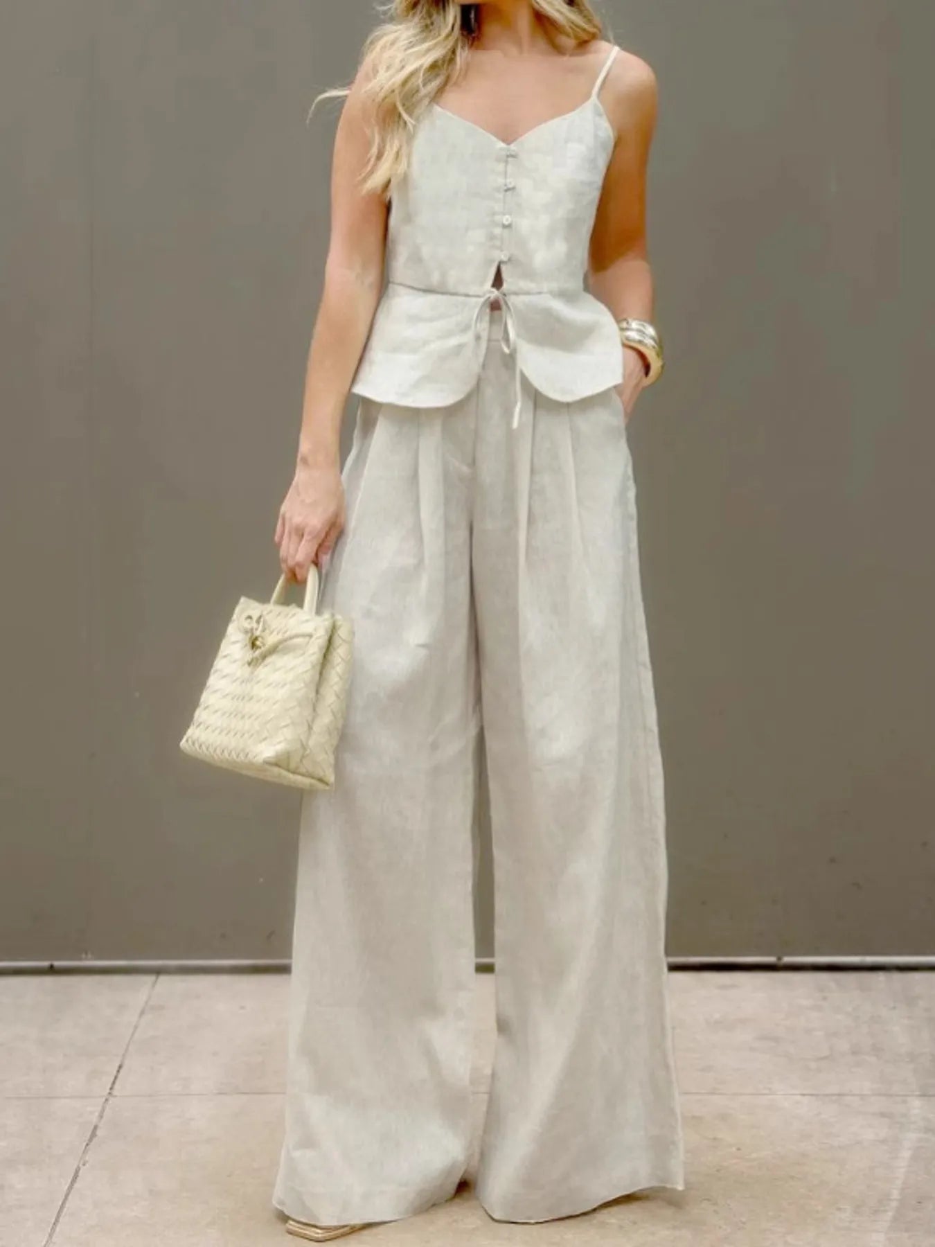 V-Neck Cami and Pants Set - Tigbul's Variety Fashion Shop