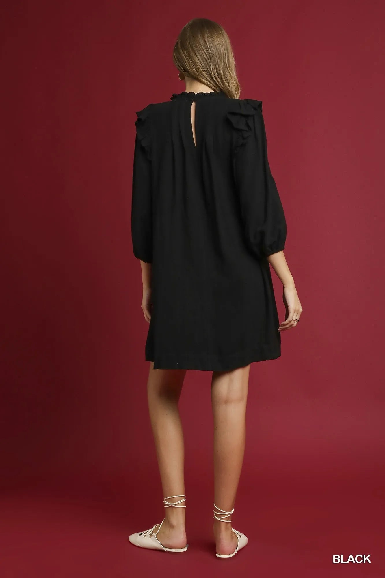 Umgee Linen Ruffle Shoulder Pleated Babydoll Dress - Tigbul's Variety Fashion Shop