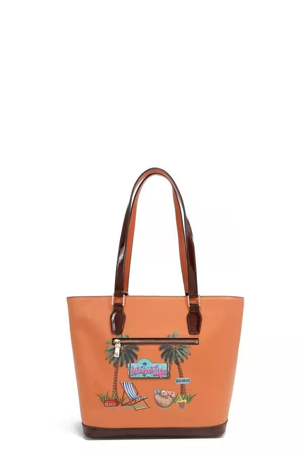Nicole Lee USA Tropical Beach House Print Shopper Bag - Tigbul's Variety Fashion Shop