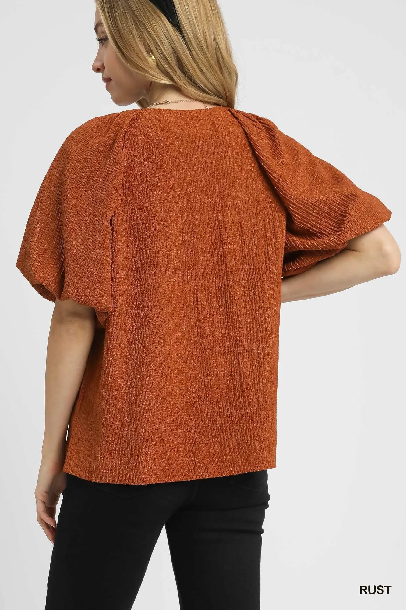Umgee Textured Flutter Sleeve Notch Neck Top - Tigbul's Variety Fashion Shop