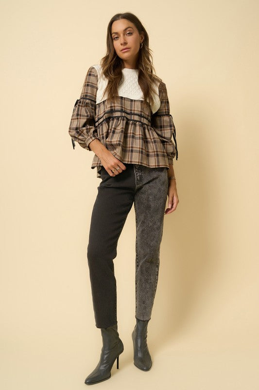 Raw Hem Black Contrast Wash Mom Jeans - Tigbul's Variety Fashion Shop