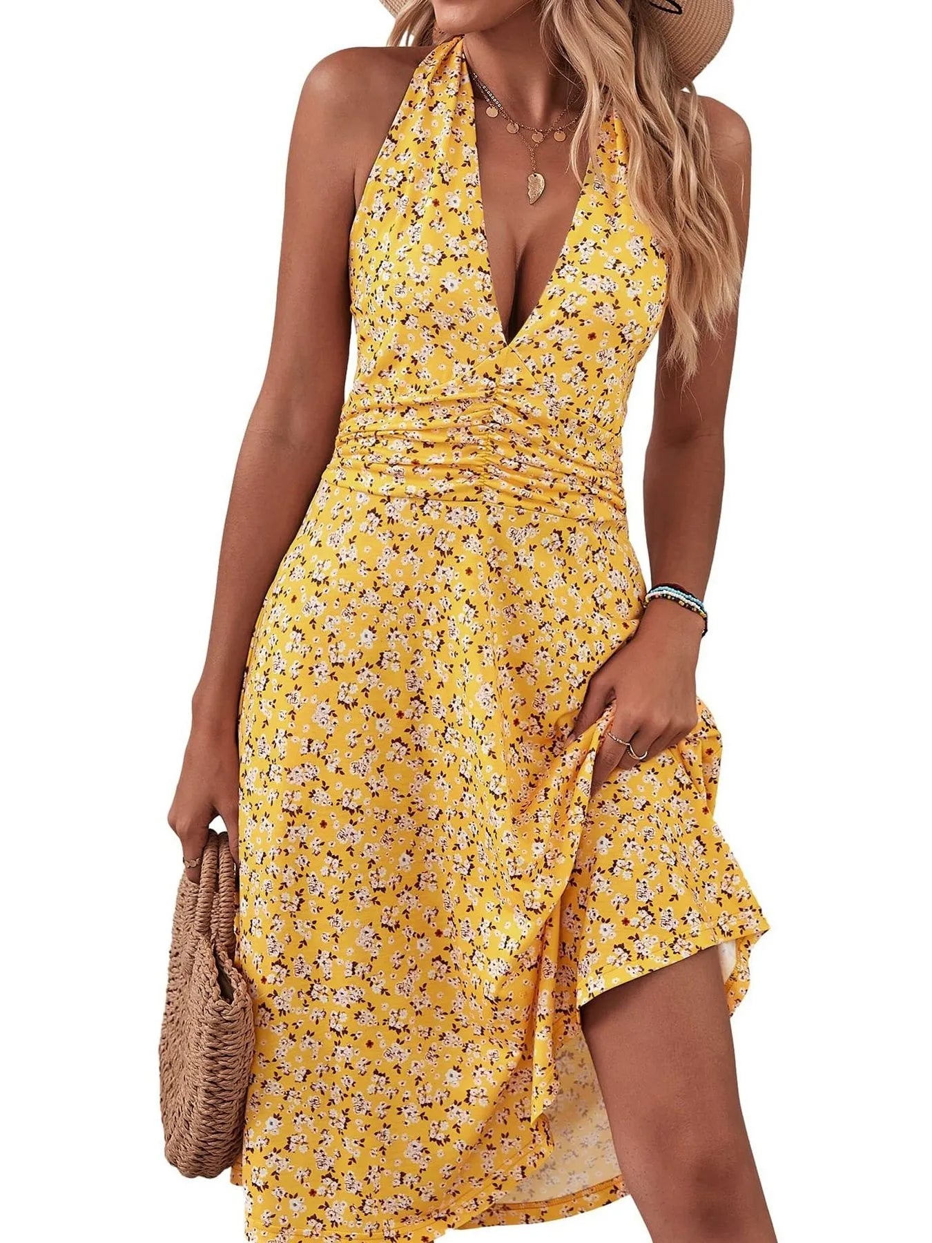 Printed Halter Neck Dress - Tigbul's Variety Fashion Shop