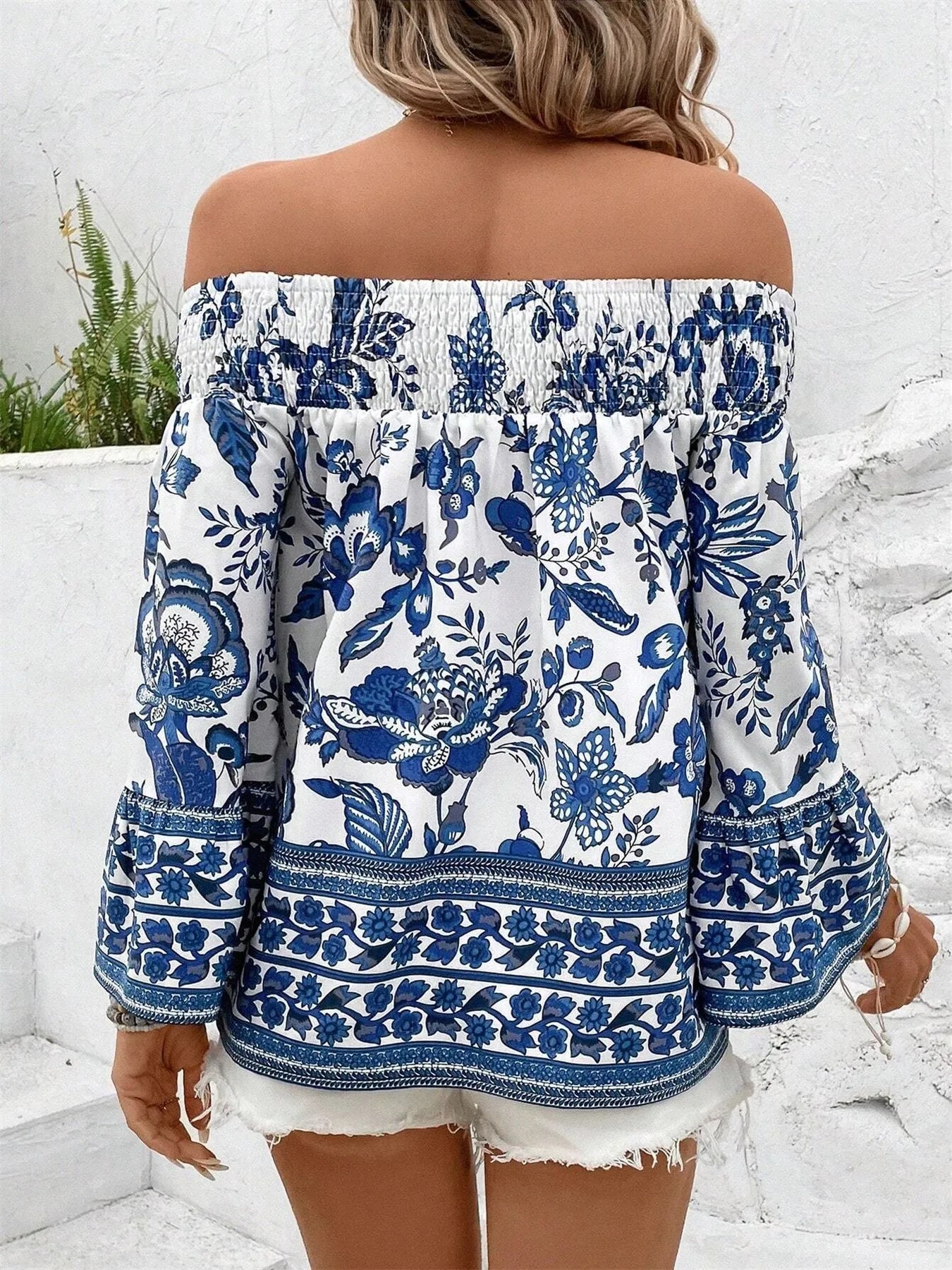 Off-Shoulder Floral Print Blouse - Tigbul's Variety Fashion Shop