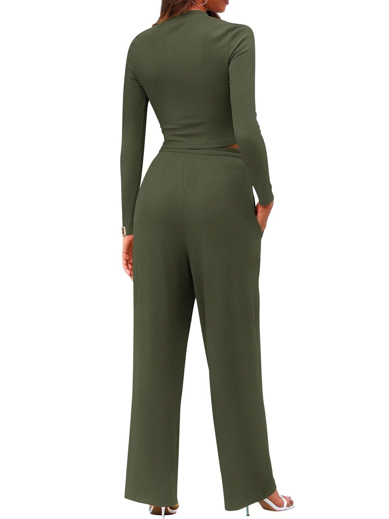 Round Neck Long Sleeve Top and Pants Set - Tigbul's Variety Fashion Shop