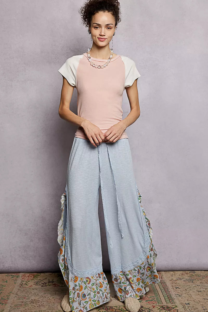 POL Round Neck Outseam Detail T-Shirt with Contrast Color Sleeves - Tigbul's Variety Fashion Shop