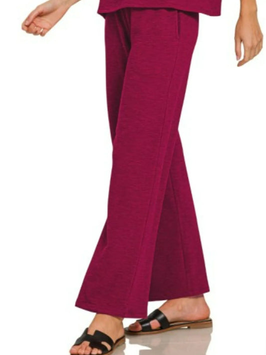 Zenana Slub Short Sleeve T-Shirt and Pants Set - Tigbul's Variety Fashion Shop