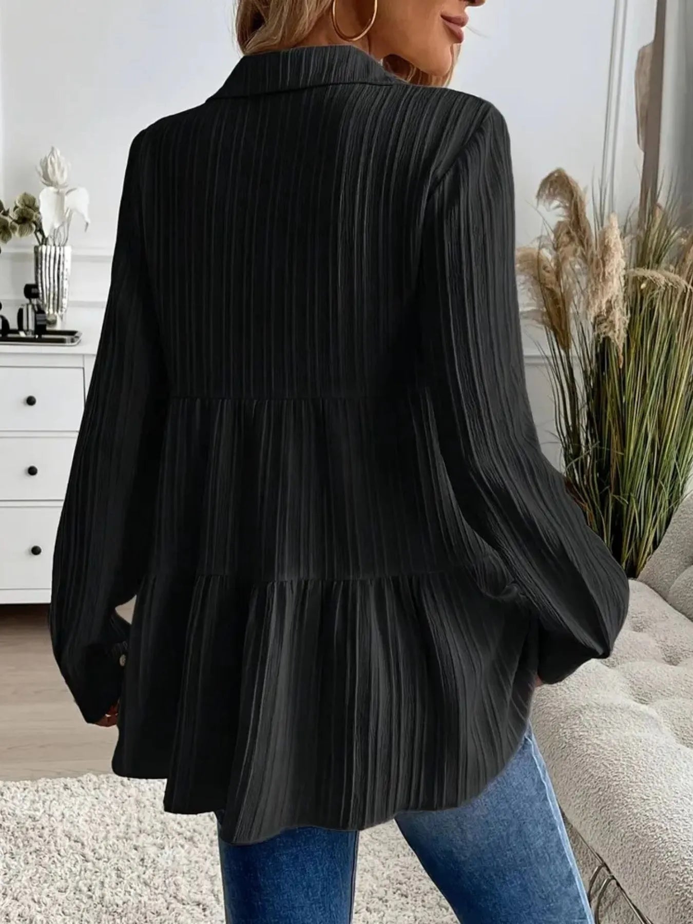 Striped Button-Down Tiered Shirt - Tigbul's Variety Fashion Shop