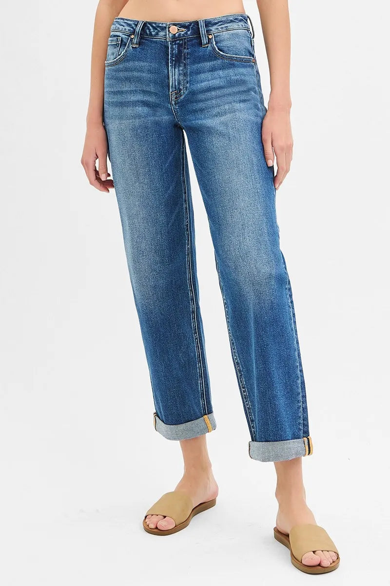RISEN Full Size Mid Rise Boyfriend Roll Up Jeans Plus Size - Tigbul's Variety Fashion Shop