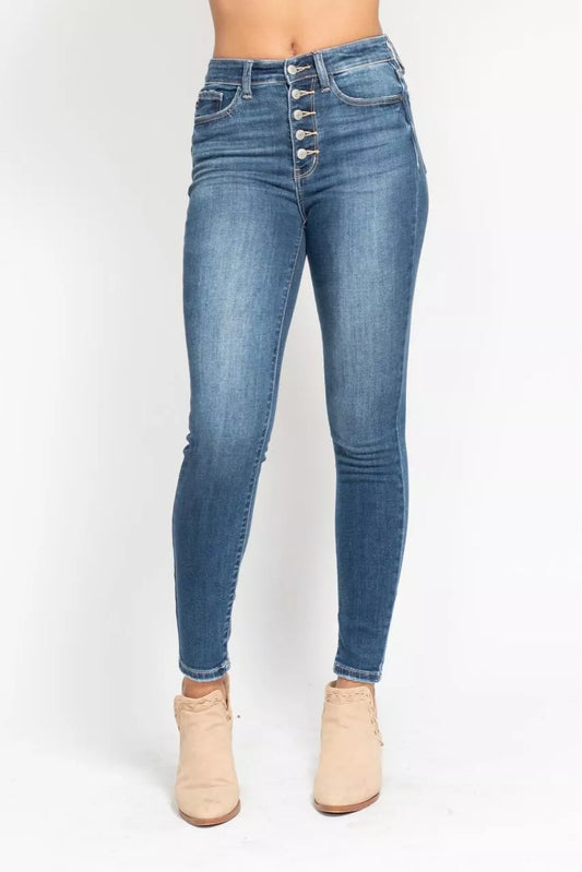 Judy Blue Full Size High Rise Button Fly Skinny Jeans Plus Size - Tigbul's Variety Fashion Shop