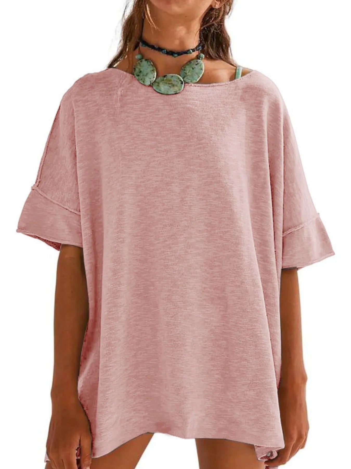 Oversized Round Neck Drop-Shoulder T-Shirt - Tigbul's Variety Fashion Shop