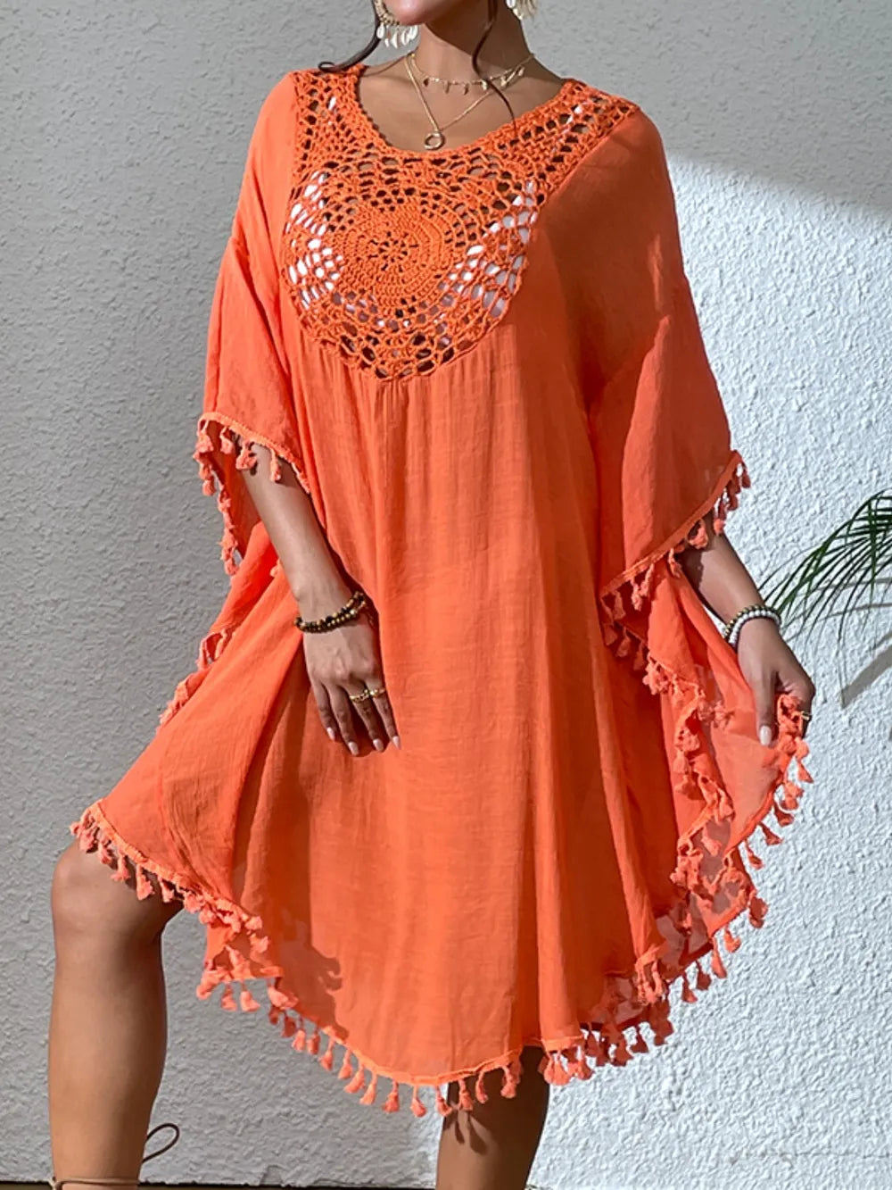 Tassel Cutout Scoop Neck Cover-Up Dress - Tigbul's Variety Fashion Shop