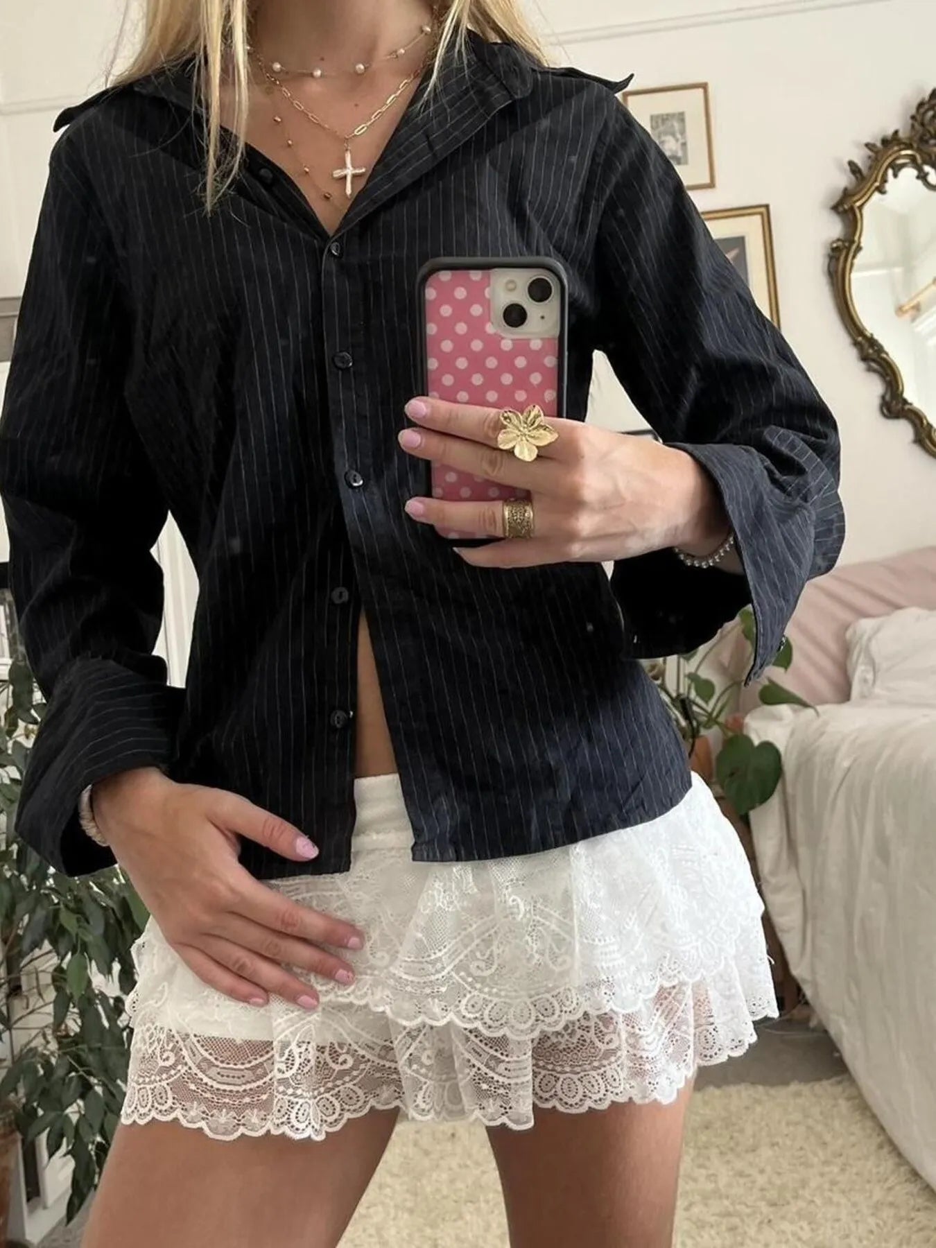 Printed Button-Down Long Sleeve Shirt - Tigbul's Variety Fashion Shop