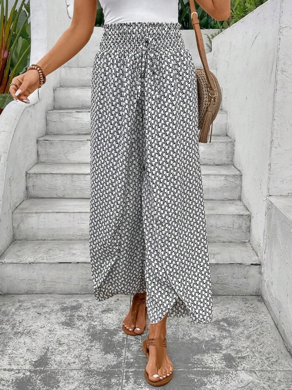 Tied Printed Wide Leg Pants - Tigbul's Variety Fashion Shop