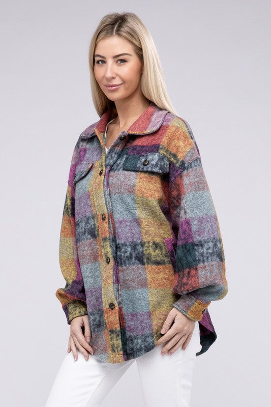 Loose Fit Buttoned Down Check Shirt Jacket - Tigbul's Variety Fashion Shop