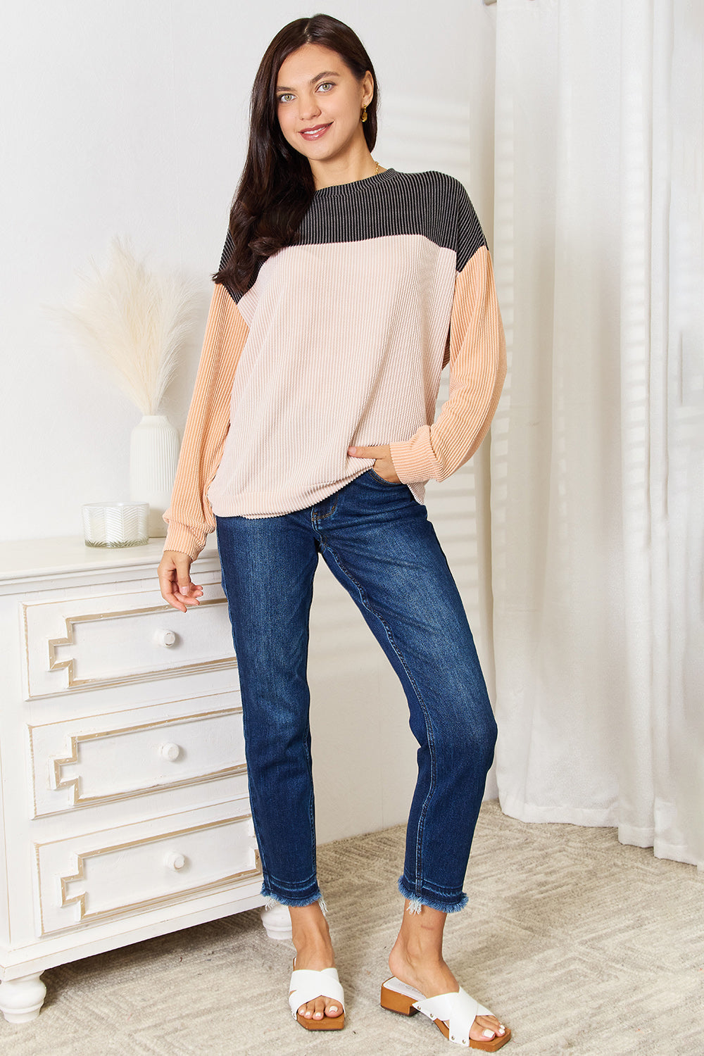 Double Take Color Block Dropped Shoulder T-Shirt - Tigbul's Variety Fashion Shop