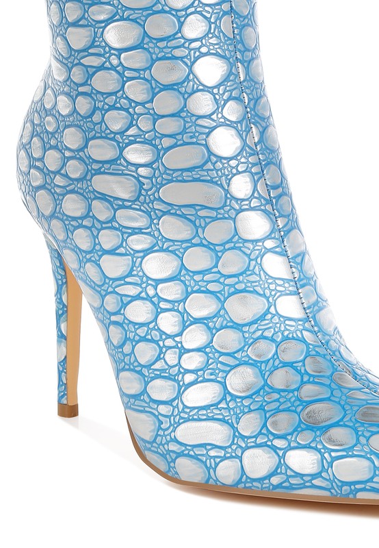 Moolah Embossed Stiletto Heel Ankle Boots - Tigbul's Variety Fashion Shop