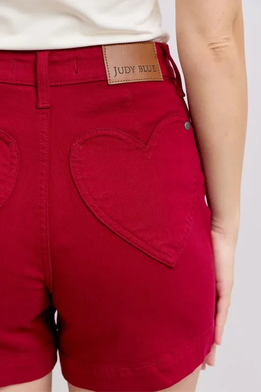 Judy Blue High Waist Tummy Control Garment Dyed Heart Shaped Denim Shorts - Tigbul's Variety Fashion Shop