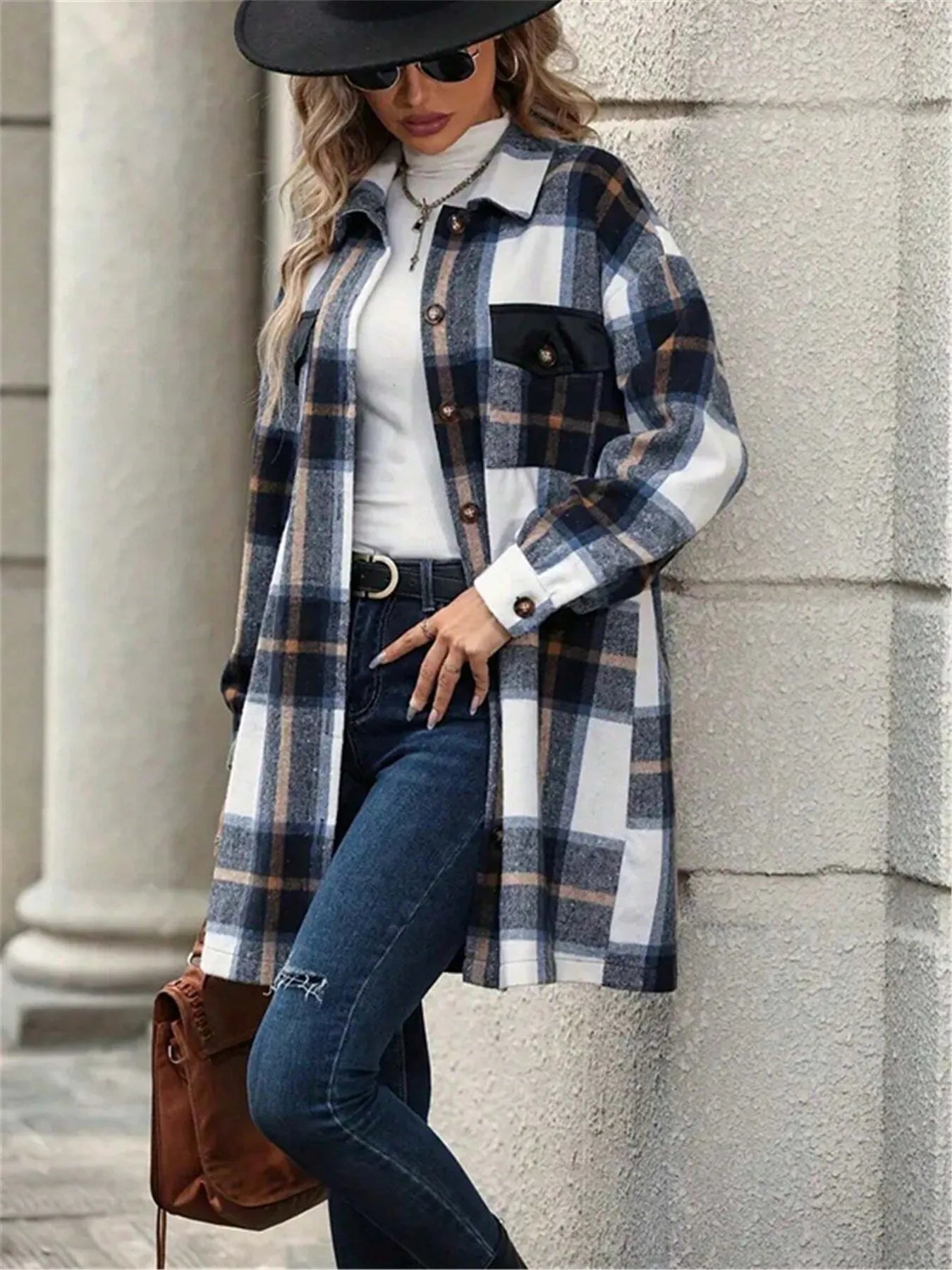 Oversized Plaid Flannel Long Sleeve Jacket - Tigbul's Variety Fashion Shop