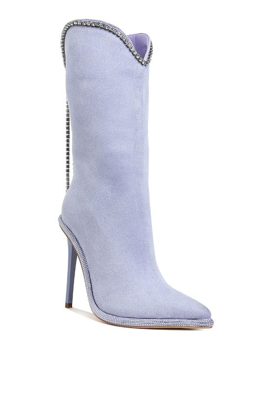 Ashipa Diamante Chain Detail Calf Boots 4 inch Heels - Tigbul's Variety Fashion Shop