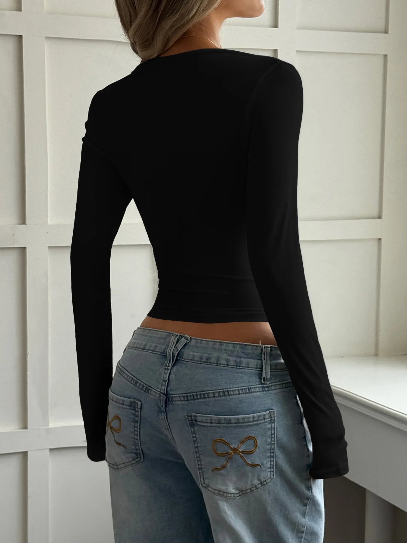 Cut-Out Long Sleeve Crop T-Shirt - Tigbul's Variety Fashion Shop