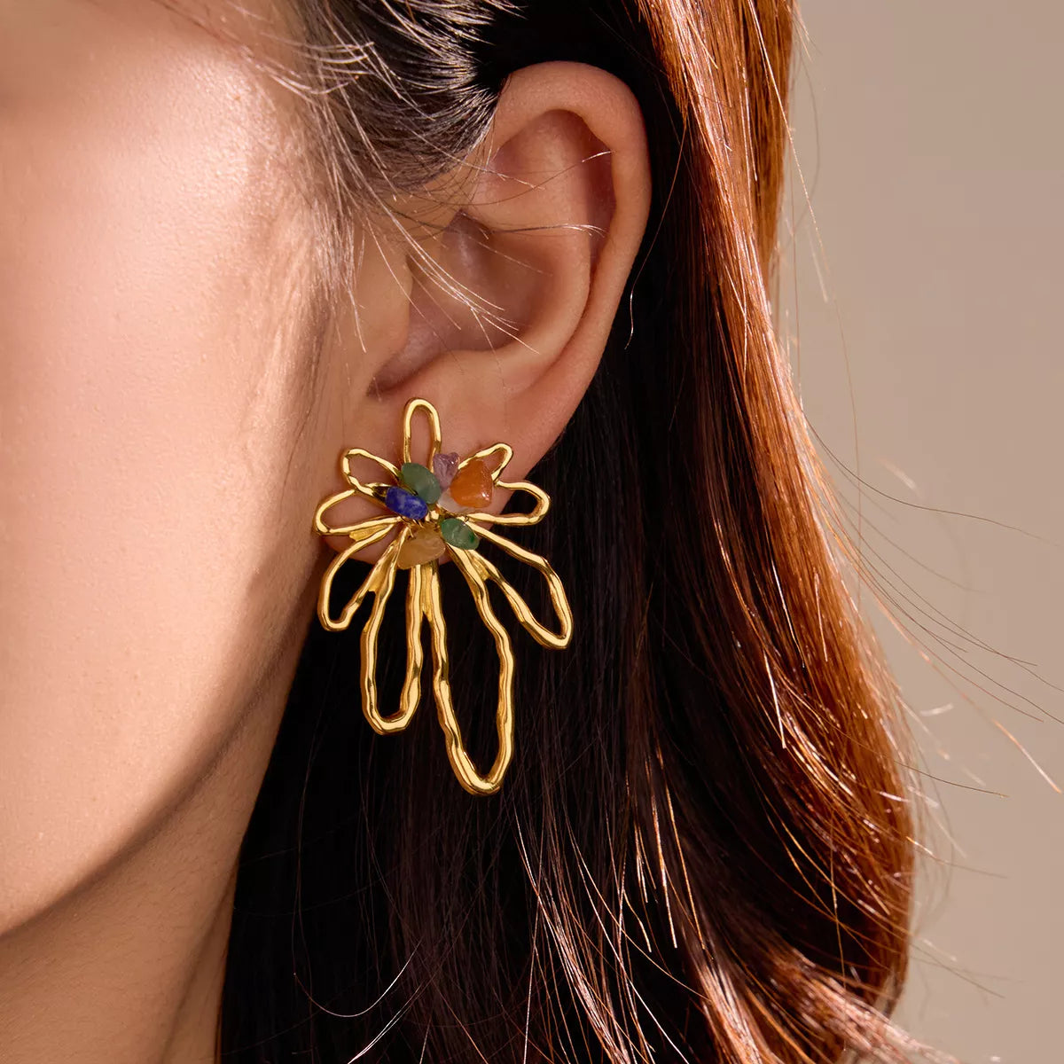18K Gold-Plated Natural Stone Flower Earrings - Tigbul's Variety Fashion Shop