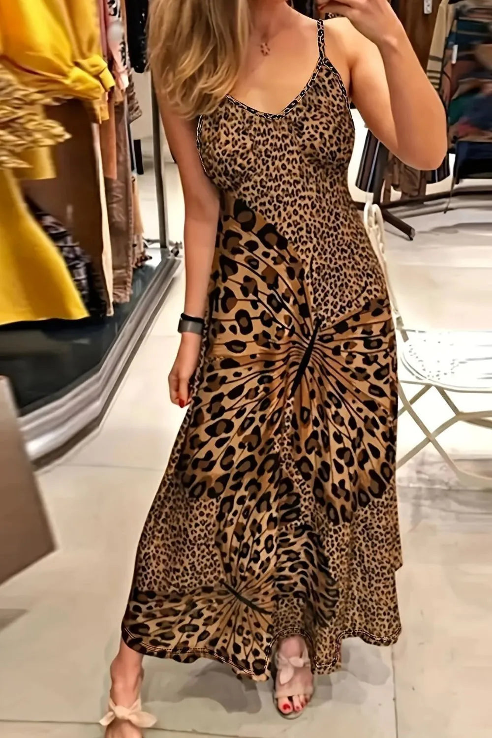 Butterfly Leopard Maxi Cami Dress - Tigbul's Variety Fashion Shop