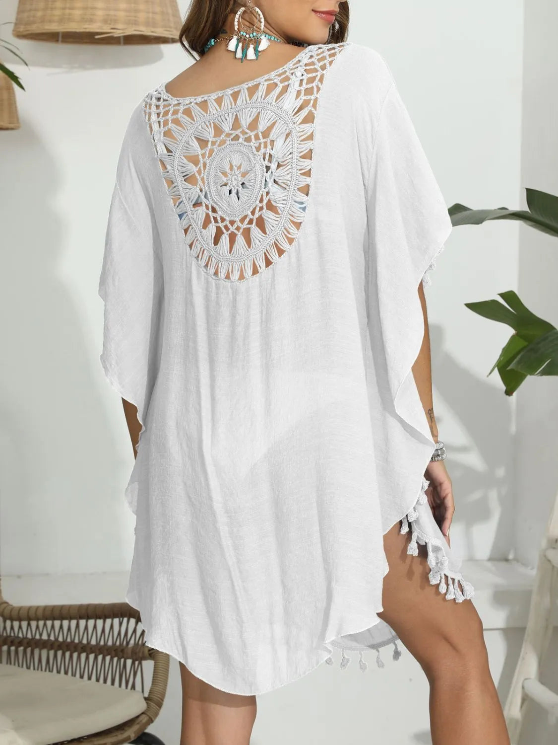 Tassel Crochet Round Neck Cover-Up - Tigbul's Variety Fashion Shop