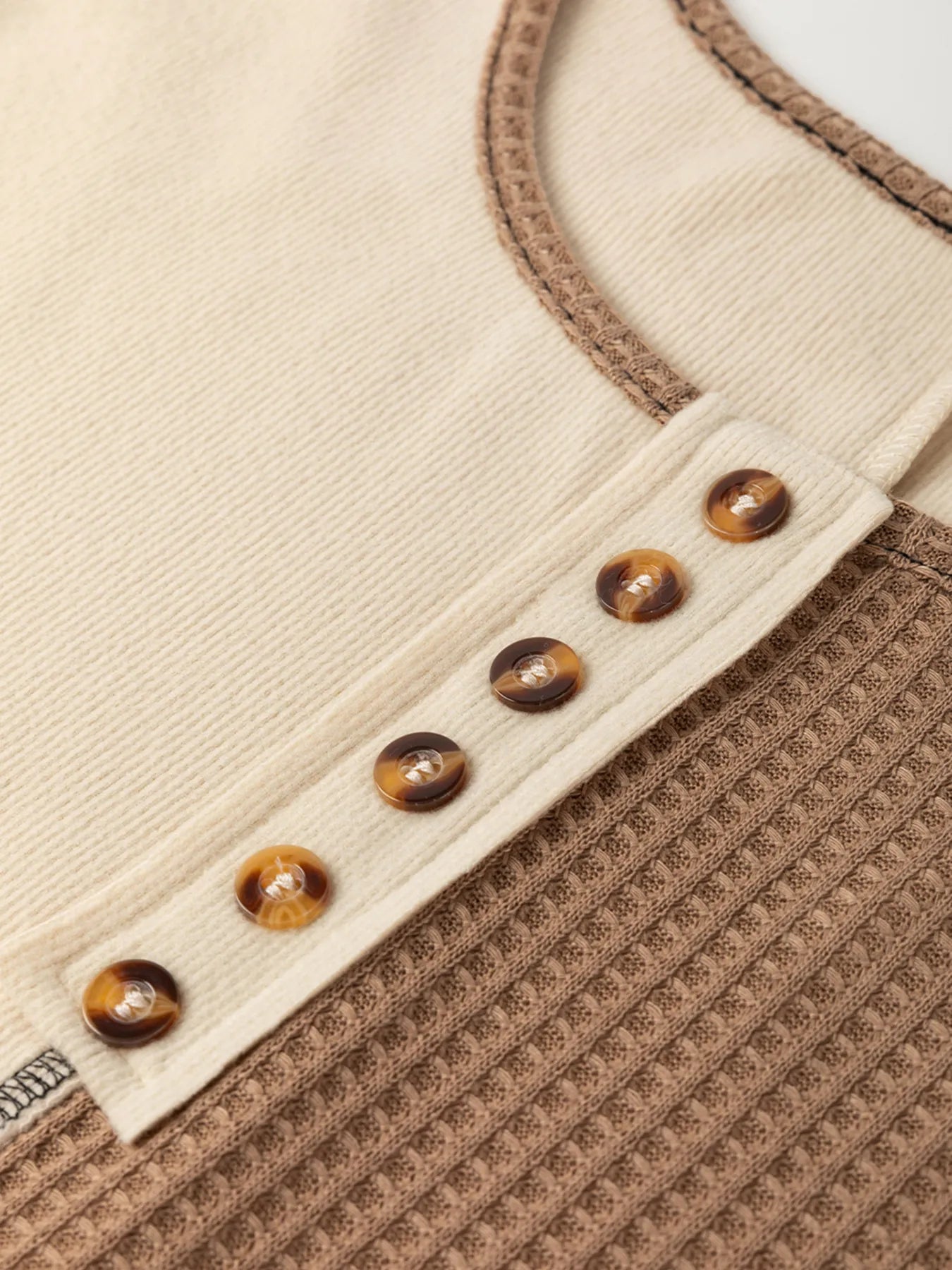Color Block Waffle Knit Stitch Detail Long Sleeve Top - Tigbul's Variety Fashion Shop