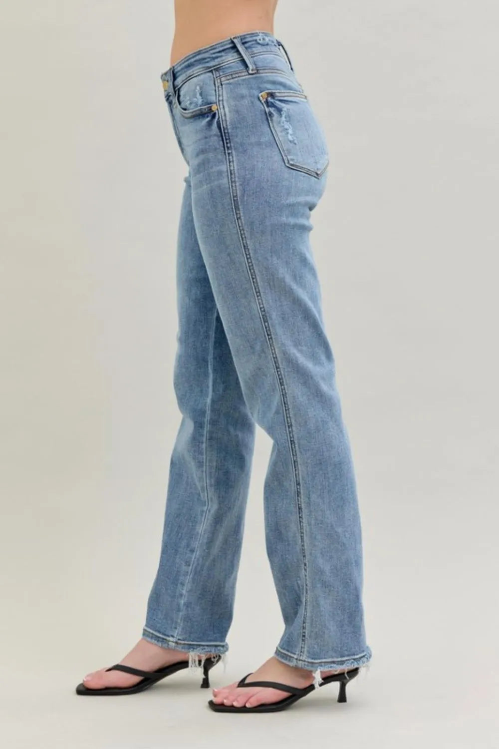 Judy Blue Frayed Hem Cell Phone Pocket Dad Jeans - Tigbul's Variety Fashion Shop