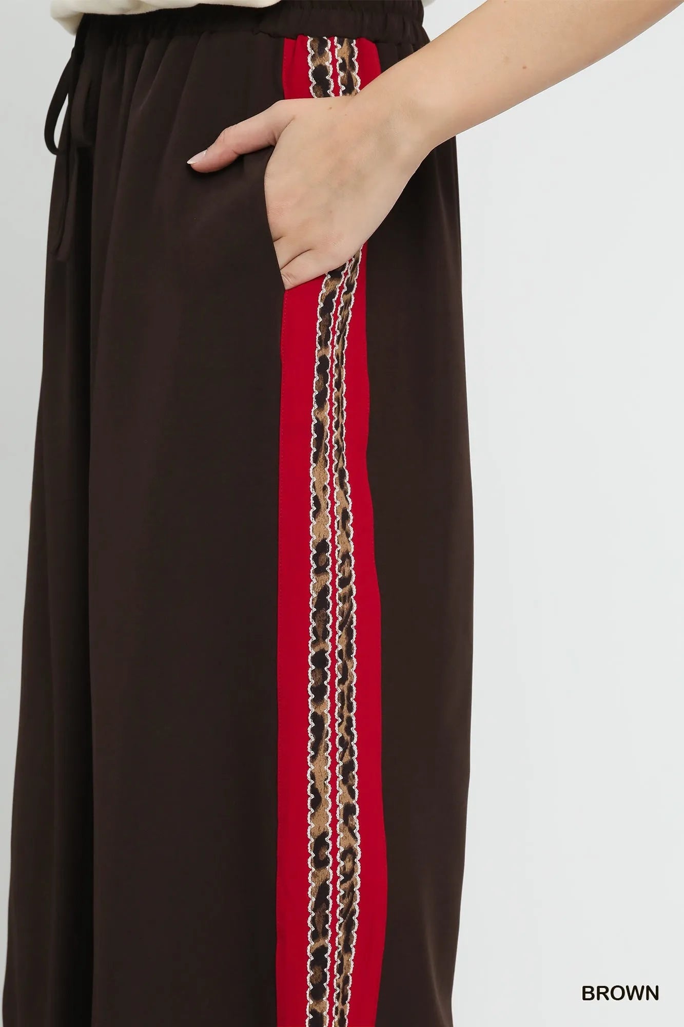 Umgee Wide Leg Pants with Contrast Side Trim - Tigbul's Variety Fashion Shop