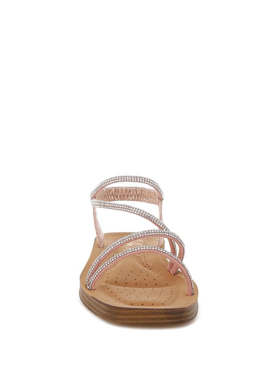 Ridayne Rhinestones Embellished Strappy Flats - Tigbul's Variety Fashion Shop