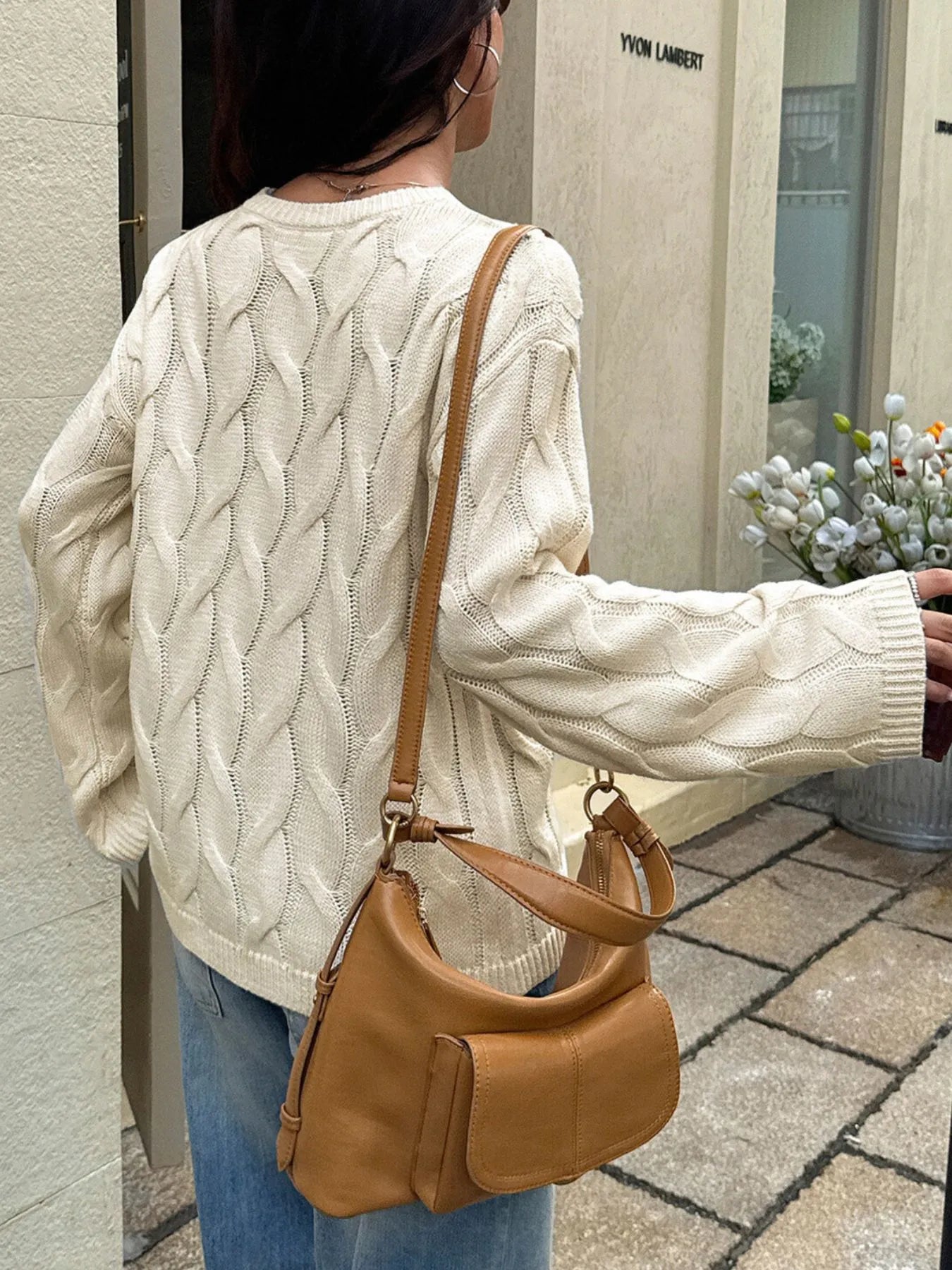 Cable Knit Long Sleeve Sweater - Tigbul's Variety Fashion Shop