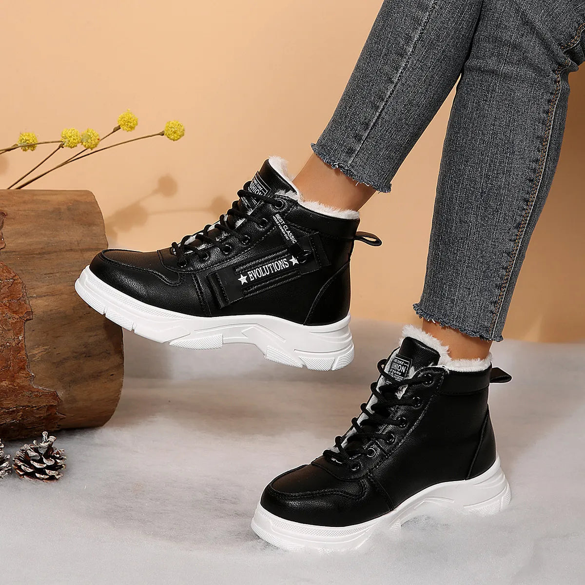 Premium Lace-Up Combat Boots with Fleece Line - Tigbul's Variety Fashion Shop